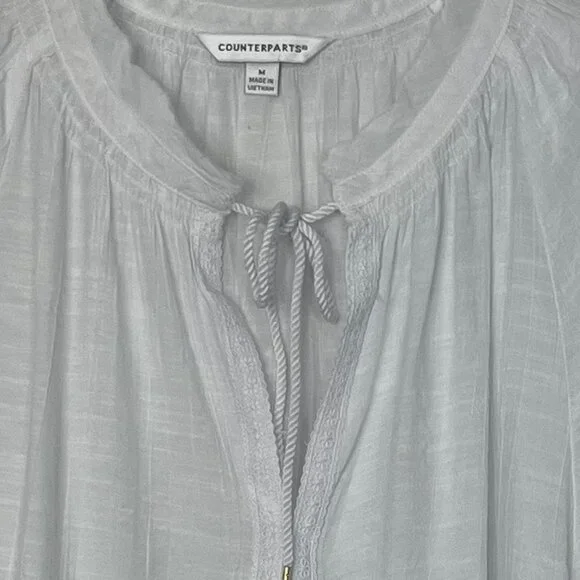 Counterparts Blouse Womens Medium White New Boho Front Tie - Picture 5 of 10